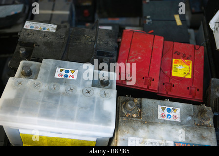 Gebrauchte Autobatterien, close-up Stockfoto