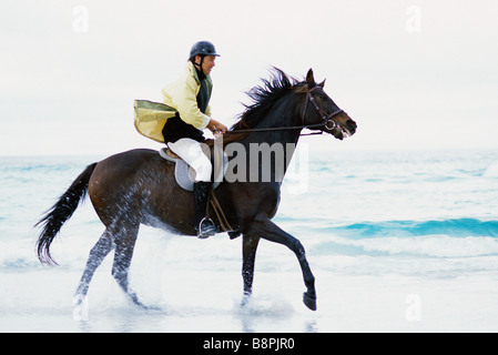 Reitpferd Mann am Strand Stockfoto