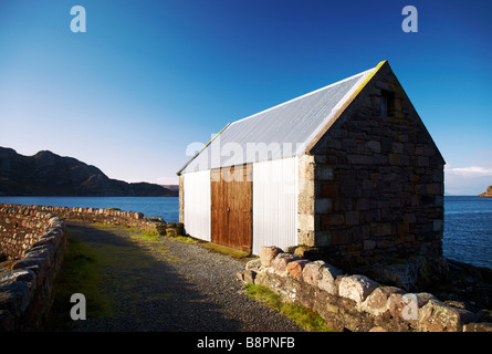 Lagerhalle auf dem Steg. Am unteren Diabaig Wester Ross, Highlands, Schottland Stockfoto