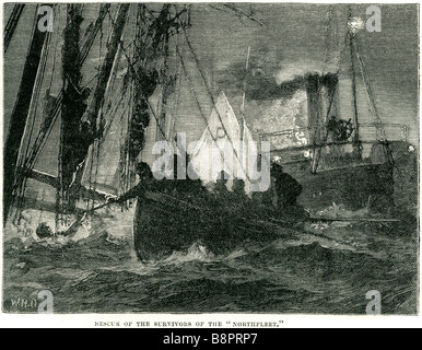 1873-Rettung Überlebenden Northfleet britische voll getakelt Schiff katastrophalen Untergang Ärmelkanal Stockfoto