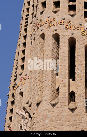 Detail des Turms. Temple Expiatori De La Sagrada Família aka "Sagrada Familia". Barcelona. Spanien Stockfoto