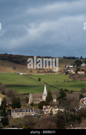 Eine Fernsicht auf St Mary's Church, Kington, Herefordshire, Großbritannien Stockfoto