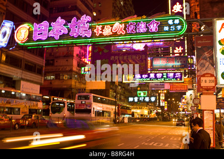 Nacht in der Nathan Road Kowloon Hong Kong Stockfoto