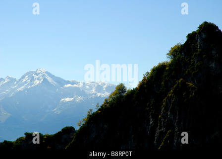 Blick auf die Berge in der Nähe von Salzburg in Österreich von den Untersberg. Stockfoto