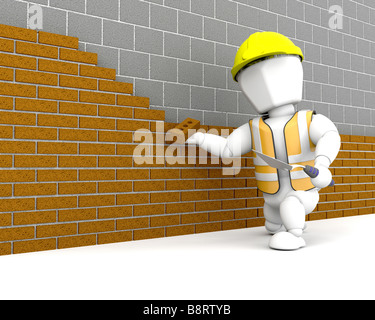 3D Rendern einer Person eine Mauer bauen Stockfoto