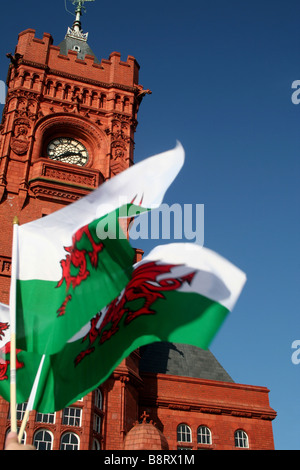 Welsh Fahnen St Davids Day Parade Cardiff South Glamorgan South Wales UK Stockfoto