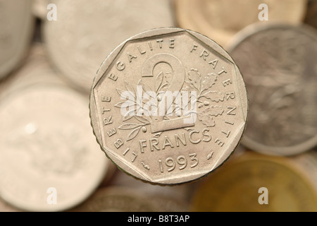 Französisch 2 Franken 2 F Münze in Frankreich vor der Einführung der einheitlichen Währung Euro Stockfoto