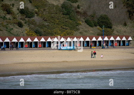 Ansicht von Bournemouth Strandhütten vom pier Stockfoto