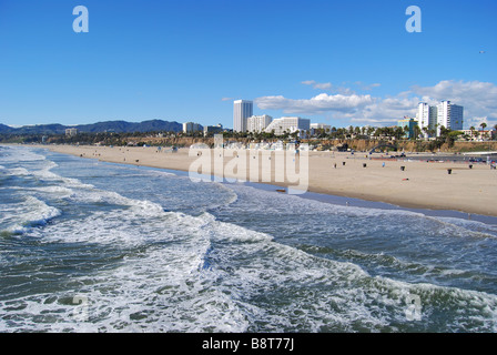 Santa Monica Beach vom Pier, Santa Monica, Los Angeles, California, Vereinigte Staaten von Amerika Stockfoto