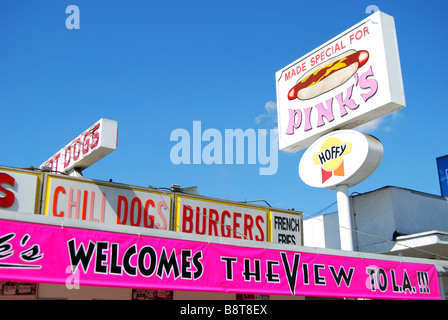 Retro Schild an der Pink Hot Dogs stand,La Brea Avenue, Hollywood, Los Angeles, Kalifornien, Vereinigte Staaten von Amerika Stockfoto