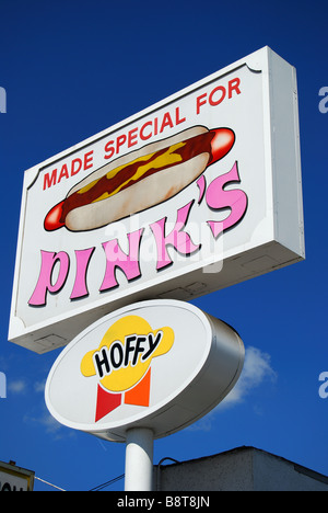 Retro Schild an der Pink Hot Dogs stand,La Brea Avenue, Hollywood, Los Angeles, Kalifornien, Vereinigte Staaten von Amerika Stockfoto