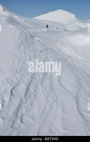 Schneeschuhwandern auf Gipfelgrat des Mt Petoumier, Mercantour Alpen, Frankreich Stockfoto