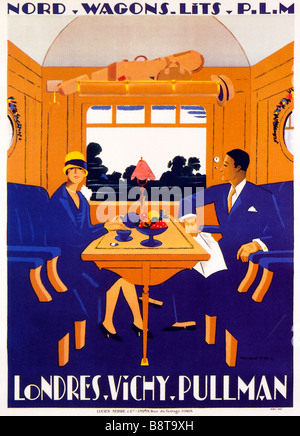 Londres Vichy Pullman 1927 Art-Deco-Plakat für die Nord-Süd-Route der Eisenbahnlinie Paris-Lyon-Méditerranée Stockfoto