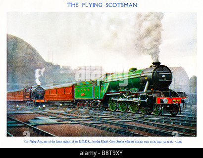 Flying Scotsman 1926 Gemälde des berühmten LNER-Zug gezogen von der Flying Fox-Motor verlassen Kings Cross für Schottland Stockfoto