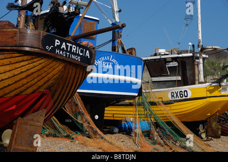 Angelboote/Fischerboote für die Stade in Hastings Sussex erarbeitet Stockfoto