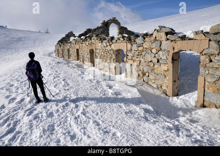 Ruine Pointe des Trois Communes, L'Authion, Col de Turini, Frankreich Stockfoto