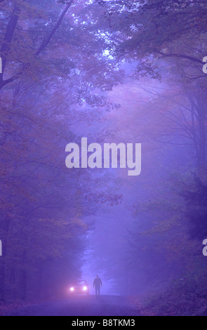 Auto fuhren an einem nebligen Abend in Hanover (New Hampshire) Stockfoto