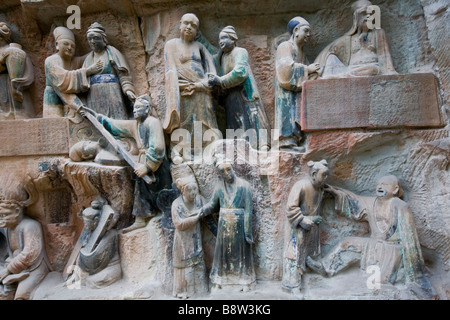 Buddhistische 7.Jahrhundert Felszeichnungen in Dazu, Chongqing, China. Stockfoto