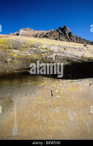 Graved Felsen in der Vallée des Merveilles im Alter zwischen 2500-3000 Jahre vor J.C (Bronzezeit) Stockfoto