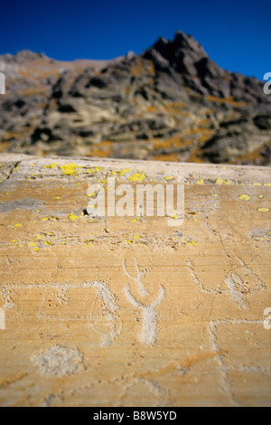 Graved Felsen in der Vallée des Merveilles im Alter zwischen 2500-3000 Jahre vor J.C (Bronzezeit) Stockfoto