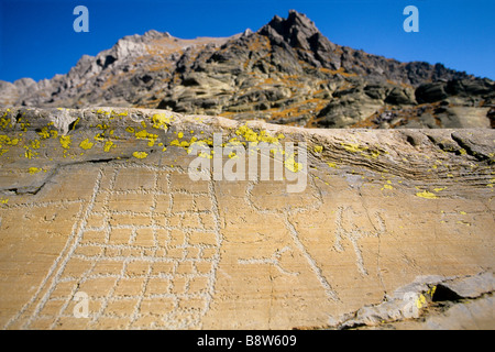 Graved Felsen in der Vallée des Merveilles im Alter zwischen 2500-3000 Jahre vor J.C (Bronzezeit) Stockfoto