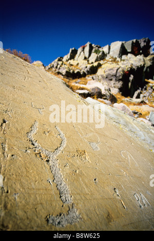 Graved Felsen in der Vallée des Merveilles im Alter zwischen 2500-3000 Jahre vor J.C (Bronzezeit) Stockfoto