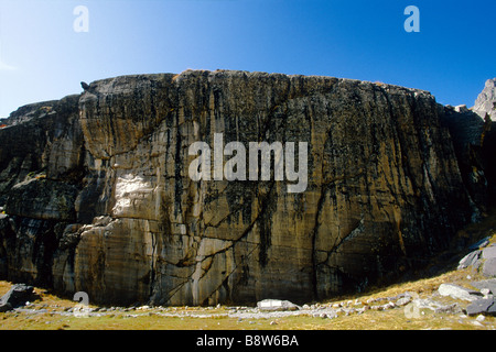 Felsen mit graved Inschrift in der Vallée des Merveilles Stockfoto