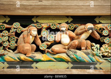 Drei weisen Affen, Tosho-gu, Nikko, Tochigi Präfektur, Japan Stockfoto