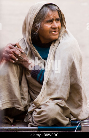 Alte indische Frau betteln Pushkar Rajasthan Indien Stockfoto