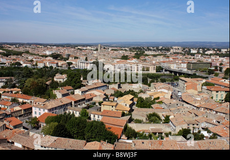 Anzeigen der alten Stadt von der Stadtmauer von Chateau Comtal, Carcassonne, Languedoc, Frankreich Stockfoto