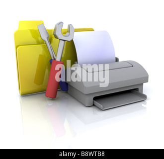 3D Computer-Symbol für die Einstellungen des Druckers Stockfoto
