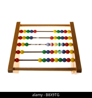 Eine hölzerne bunte Abacus auf weißem Hintergrund Stockfoto