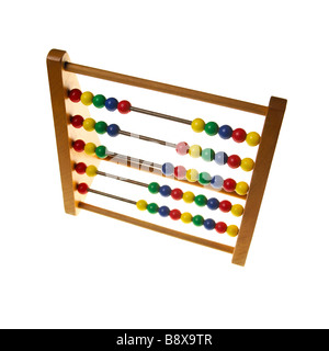 Eine hölzerne bunte Abacus auf weißem Hintergrund Stockfoto