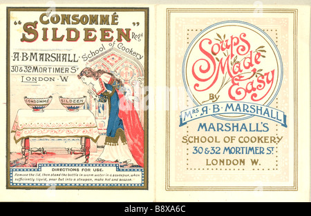 Chromolithographed Werbeprospekt für Frau Marshall School of Cookery Stockfoto