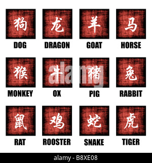Chinesisches Sternzeichen Tiere Lunar Astrologie Kunst Set Stockfoto
