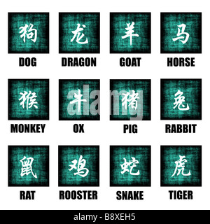 Chinesisches Sternzeichen Tiere Lunar Astrologie Kunst Set Stockfoto