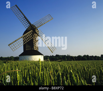 Pitstone Windmühle und Kornfeld mit Ivinghoe Beacon im Hintergrund Chilterns Buckinghamshire England England Europa Stockfoto