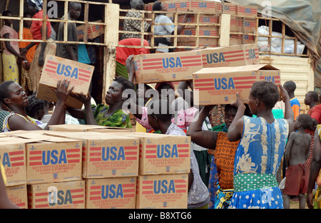 Lebensmittel-Lieferservice aus den USA für die afrikanischen Flüchtlingslager in Kitgum, Uganda Stockfoto