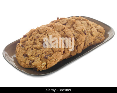 Lecker Rich Luxury Belgian Chocolate Cookies oder Keks Snacks Isoliert gegen einen weißen Hintergrund mit keine Menschen und einen Freistellungspfad Stockfoto