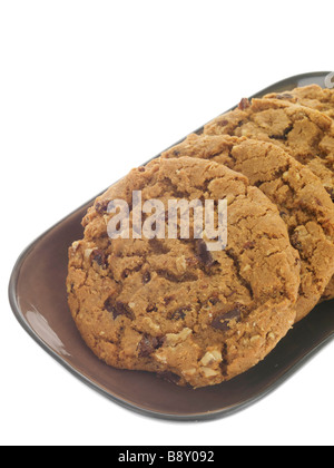 Lecker Rich Luxury Belgian Chocolate Cookies oder Keks Snacks Isoliert gegen einen weißen Hintergrund mit keine Menschen und einen Freistellungspfad Stockfoto