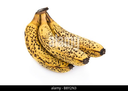 Cluster von über reife Bananen isoliert auf weißem Hintergrund. Stockfoto