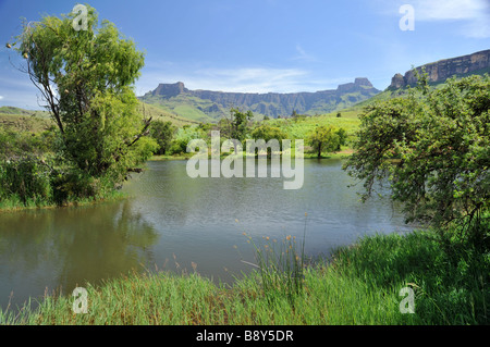 Landschaft, Berg, KwaZulu-Natal, Südafrika, das Amphitheater, Drakensberg Berge, Royal Natal Naturschutzgebiet, UNESCO, Hintergründe Stockfoto