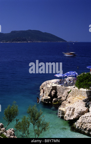 Kas, Kucuk Cakil, der Bucht Felsiger Strand in der Türkei in der Nähe von Kalkan, westlichen Mittelmeer Stockfoto