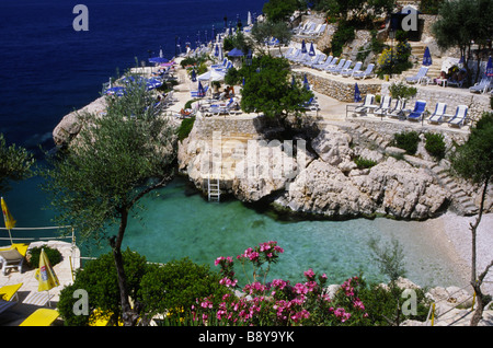 Kas, Kucuk Cakil, der Bucht Felsiger Strand in der Türkei in der Nähe von Kalkan, westlichen Mittelmeer. Stockfoto