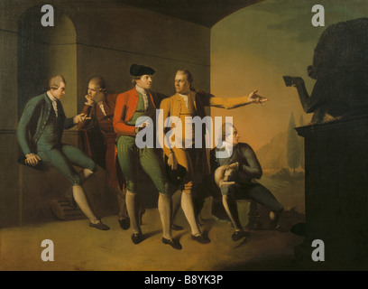 GRAND TOUR CONVERSATION PIECE c.1773, zugeschrieben John Brown (1749-1787) im Speisesaal im Springhill Stockfoto