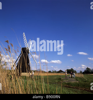 Fernblick über Wind Pumpe Windmühle am Wicken Fen Cambridgeshire Stockfoto