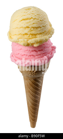 Zwei Kugeln Vanille und Erdbeereis (+ Clipping-Pfad) Stockfoto