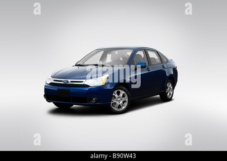 2009 Ford Focus SES in blau - Winkel-Vorderansicht Stockfoto