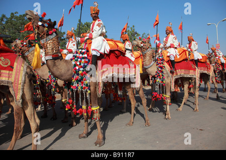 Indien Rajasthan Jaisalmer Desert Festival Kamel Prozession Stockfoto