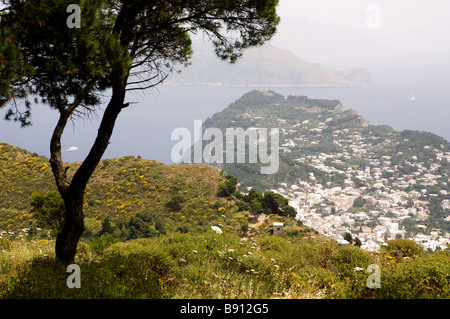 Ein Blick auf die Insel Capri und Ana Capri aus einer oben auf der Insel Stockfoto